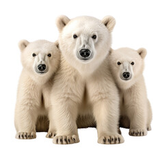 Cute polar bear family isolated on white background