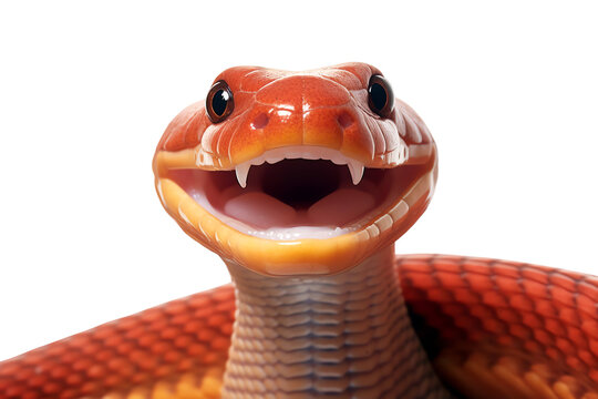 smiling orange snake funny reptile head portrait isolated on transparent background