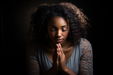 Black Woman Praying for Faith and Help from God - obrazy, fototapety, plakaty