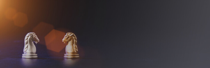 Two chess on the left background and copy space right side. thinking horizontal background concept.