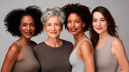  studio portrait five women with different age and diversity skin tones for advertising product design