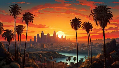 the city of los angeles in a digital sunset