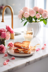 Naklejka premium heart shaped toast sandwich for romantic Valentines Day breakfast food