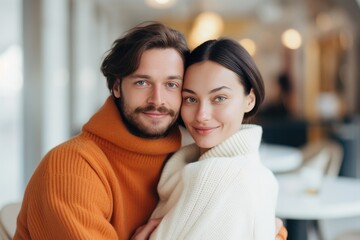 Fototapeta premium Happy couple at home enjoying togetherness and expressing love in a fun and carefree moment.