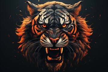 Tiger's Face on Black Background Generative AI