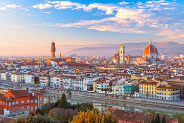 Florence, Italy Historic Town Skyline at Dusk - obrazy, fototapety, plakaty