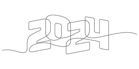 continuous line drawing 2024 beginning of the year thin line illustration overlapped