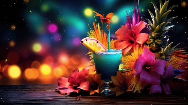 hawaiian tropical cocktail drink luau illustration beach summer, party aloha, design vintage hawaiian tropical cocktail drink luau