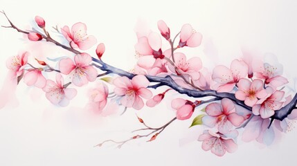 Fototapeta na wymiar Watercolor Branches With Sakura pink flowers