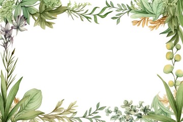 Watercolor Herbs Frame With Rosemary And Parsley