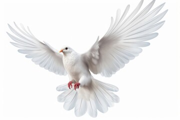 Obraz premium White Dove in Flight with Spread Wings Generative AI