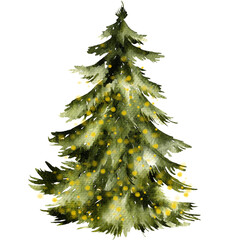 Watercolor Christmas tree, isolated on transparent background, PNG files. Happy New Year and Merry Christmas