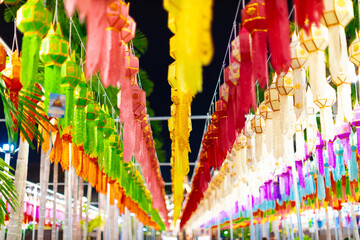 walking street Sunday night market in Chiangmai Chiang mai the northern city of thailand. filled...