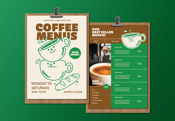 Green 90s Nostalgic Retro Handdrawn Coffee Food Menu