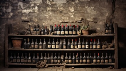 glass cellar wine drink dusty wine bottles illustration vintage dark, storage store, grapevine...