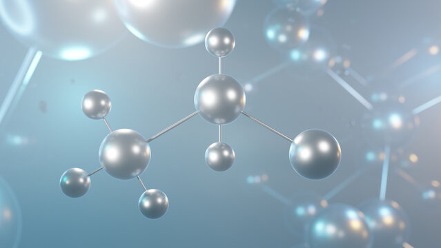 chloroethane molecular structure, 3d model molecule, ethyl chloride, structural chemical formula view from a microscope