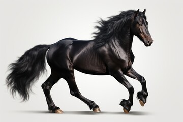 Galloping Black Horse on a White Background Generative AI