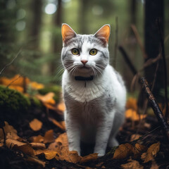 utumn Stroll: Cute Cat  in an Autumn Forest