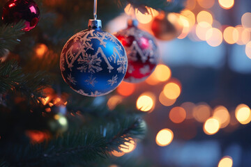 Fototapeta premium Holiday Opulence: Vibrant Baubles in Focus