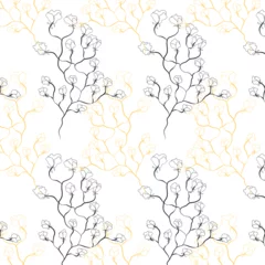 Selbstklebende Fototapeten Pattern with floral ornament, branch with flowers © Nadiia