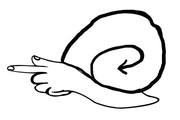 simple hand snail arrow in vector. icon in doodle style. graphics for application sites for layout and printing of texts and images