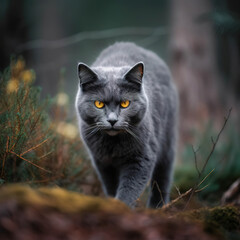 Naklejka na ściany i meble utumn Stroll: Cute Cat in an Autumn Forest