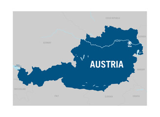 Austria country basic contour political map. Europe. Detailed vector illustration.