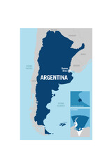 Argentina country basic contour detailed vector map. Includes Antartic and Buenos Aires city. South America.