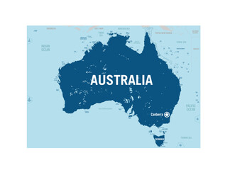 Australia country basic contour political map. Detailed vector illustration with islands.