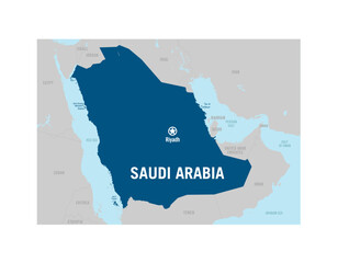 Saudi Arabia country basic map.  Vector contour illustration with capital city Riyadh.