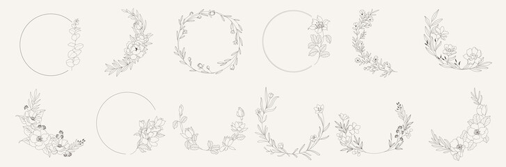 Big set of floral round frames. Vector illustration set - Powered by Adobe