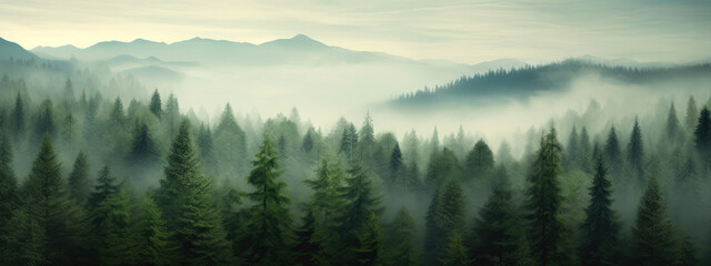Ethereal Foggy Conifer Forest View