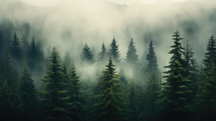 Mystical Woodland Shrouded in Fog