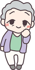 ミニキャラにデフォルメした、笑顔のおばあさんの全身イラスト