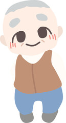ミニキャラにデフォルメした、笑顔のおじいさんの全身イラスト