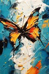 Vibrant Butterfly Painting on Blue Background