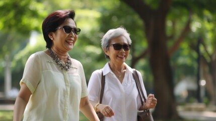 Obraz premium Active Seniors Enjoying a Stroll Through Singaporean Park