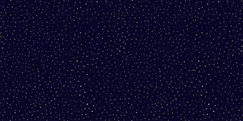 Vector seamless pattern with small hand drawn golden chaotic dots, spots on black background. Trendy abstract minimalist luxury gold spotted texture. Abstract spray grunge texture. Night sky pattern
