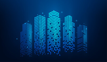 cityscape dot technology digital network connect on blue background. Future city wifi  innovation digital connection worldwide global. vector illustration digital fantastic design.