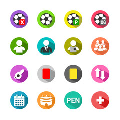 Naklejka premium Editable Colored Soccer Vector Icons Set. High Resolution Football Match statistic, Football Game, football Manager info, Stadium.
