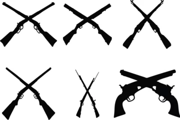 Poster Crossed guns and Pistols Evolution Silhouettes in editable vector. Easy to change color or manipulate. eps 10. © munir