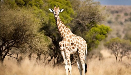 giraffe standing by bushes 