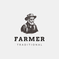 Farmer man logo. Farm, agriculture symbol.farmer stylized portrait, organic products logo