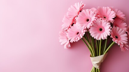 A Bouquet of Pink Flowers on a Pink Background. A bouquet of pink gerberas on a pink background