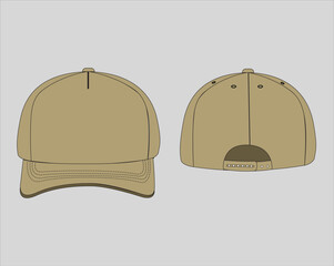Cap Dad, Baseball Hat Technical Drawing Illustration Blank Streetwear Mock-up Template for Design and Tech Packs CAD Dad Hat