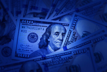 American dollars texture, concept of bank, taxes, income, successful business. 100 dollar bills on...
