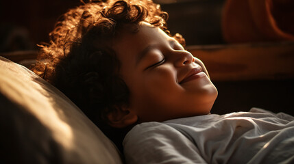 Peaceful Sleeping Child in Warm Sunlight Cozy Nap Time Serenity