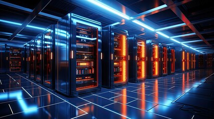 Hightech modern seever supercomputer room - obrazy, fototapety, plakaty