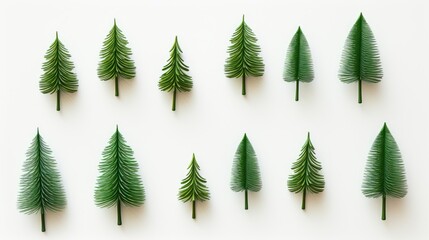 A flat lay featuring minimalist natural green Christmas tree decorations on a white background  AI generated illustration