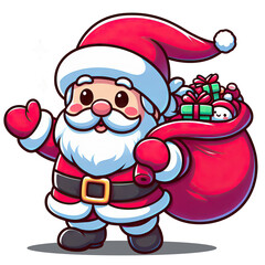 Cartoon Santa Claus carrying big bag full of gifts